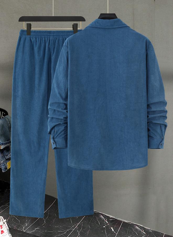 Take Two Men Blue Corduroy Shirt and Pants Co-ords - Image 2