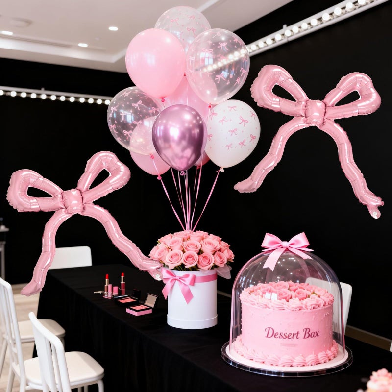 Froova Pink Bow Balloons, 12Inch Pastel Light Pink and Bow Print Balloon with Large Pink Bows Foil Balloon for Girls Coquette Birthday Bridal Baby Shower Bachelorette Wedding Party Decorations - Image 5