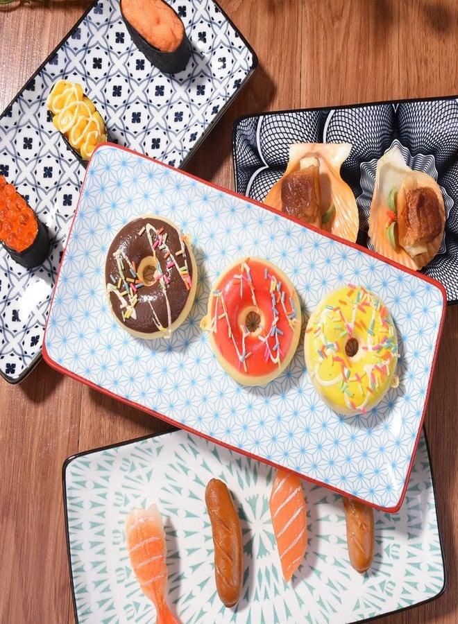 BOSILI Japanese Ceramic Sushi Plate Set of 4, 9.7" Rectangular Serving Platters with Traditional Asanoha & Mandala Patterns, Microwave & Dishwasher Safe Porcelain Dishes for Sashimi, Gyoza & Snacks - Image 2