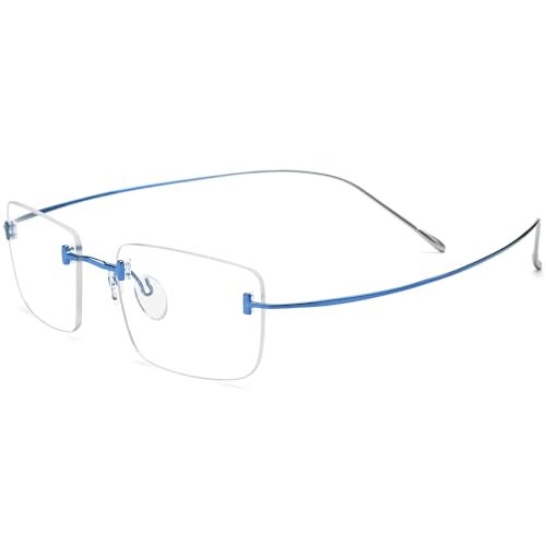 FONEX Titanium Glasses Frame,Rimless Frameless Optical Eyewear Eyeglasses for Men and Women F85634 (85871 Blue Silver) - Image 4