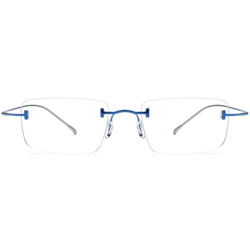 FONEX Titanium Glasses Frame,Rimless Frameless Optical Eyewear Eyeglasses for Men and Women F85634 (85871 Blue Silver) - Image 3
