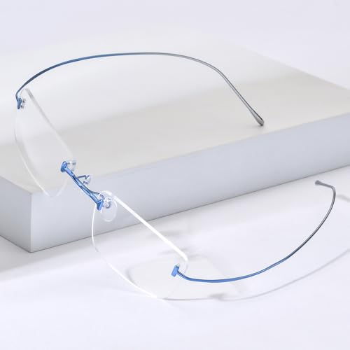 FONEX Titanium Glasses Frame,Rimless Frameless Optical Eyewear Eyeglasses for Men and Women F85634 (85871 Blue Silver) - Image 2
