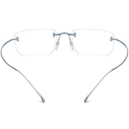 FONEX Titanium Glasses Frame,Rimless Frameless Optical Eyewear Eyeglasses for Men and Women F85634 (85871 Blue Silver) - Image 5