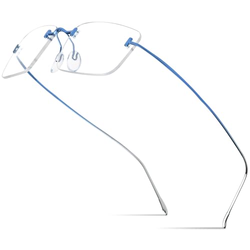 FONEX Titanium Glasses Frame,Rimless Frameless Optical Eyewear Eyeglasses for Men and Women F85634 (85871 Blue Silver) - Image 1