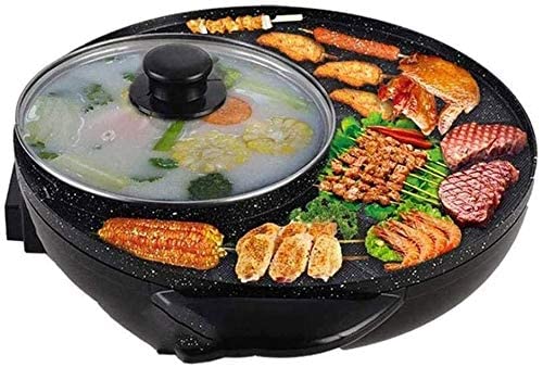 MUGATH Electric Heating Hot Pot Multi-Function Non Stick Smokeless Pot with Steamer Cooker with Lid Heat Frying Pan - Steaming Hot Pot Cooking Cookware for Kitchen (Black) - Image 1