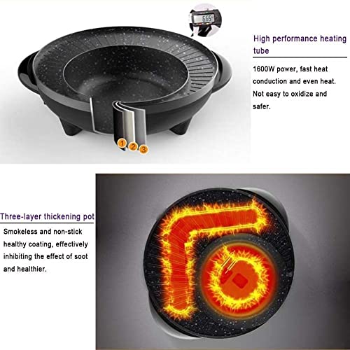 MUGATH Electric Heating Hot Pot Multi-Function Non Stick Smokeless Pot with Steamer Cooker with Lid Heat Frying Pan - Steaming Hot Pot Cooking Cookware for Kitchen (Black) - Image 2