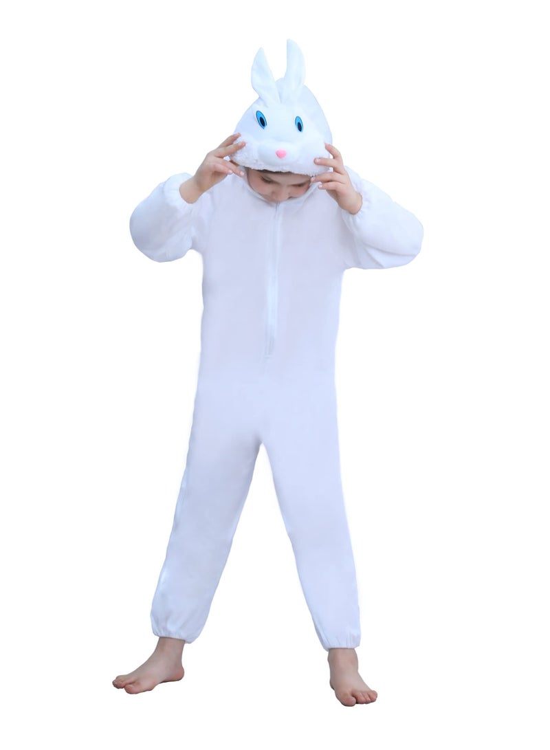 Toy Box Kids White Rabbit Costume Jumpsuit with Hood, Animal Fancy Dress, Party Outfit, Size M(4-5 Years) - Image 1
