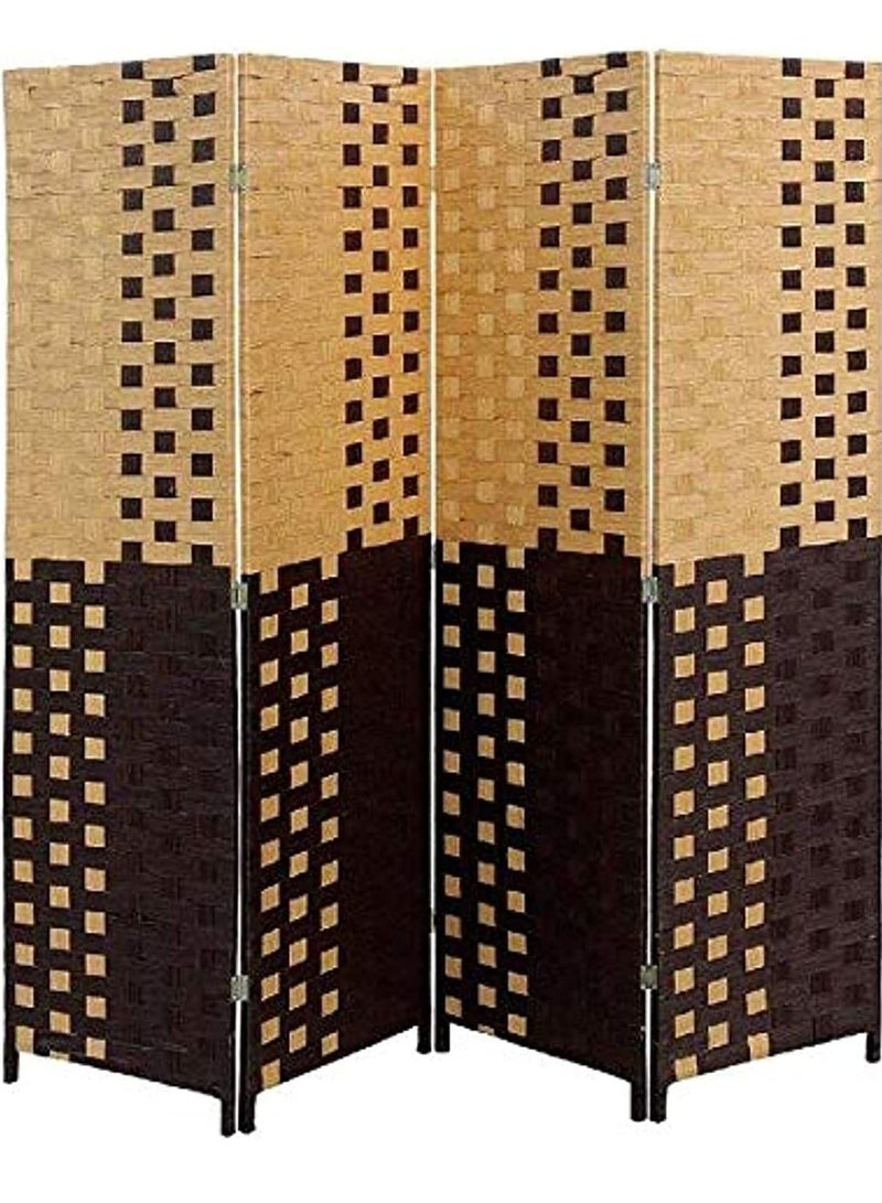 ديكور هيلز فاصل غرفة قابل للطي مكون من 4 ألواح، شاشة خصوصية خشبية منسوجة بطول 6 أقدام، فاصل غرفة بني منسوج يدويًا للمنزل والمكتب وغرفة النوم وغرفة المعيشة، فاصل مساحة قابل للطي بمفصلات متينة - Image 1