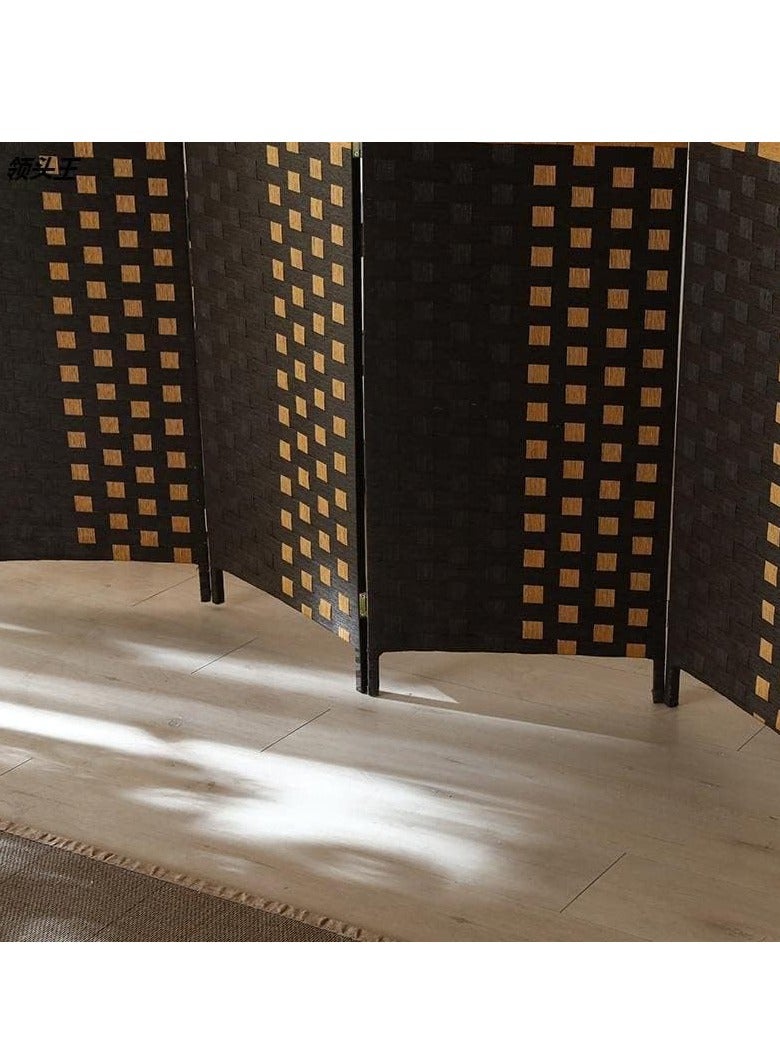 ديكور هيلز فاصل غرفة قابل للطي مكون من 4 ألواح، شاشة خصوصية خشبية منسوجة بطول 6 أقدام، فاصل غرفة بني منسوج يدويًا للمنزل والمكتب وغرفة النوم وغرفة المعيشة، فاصل مساحة قابل للطي بمفصلات متينة - Image 3