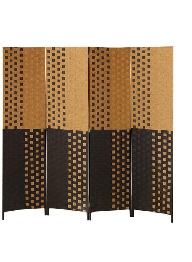 ديكور هيلز فاصل غرفة قابل للطي مكون من 4 ألواح، شاشة خصوصية خشبية منسوجة بطول 6 أقدام، فاصل غرفة بني منسوج يدويًا للمنزل والمكتب وغرفة النوم وغرفة المعيشة، فاصل مساحة قابل للطي بمفصلات متينة - Image 4