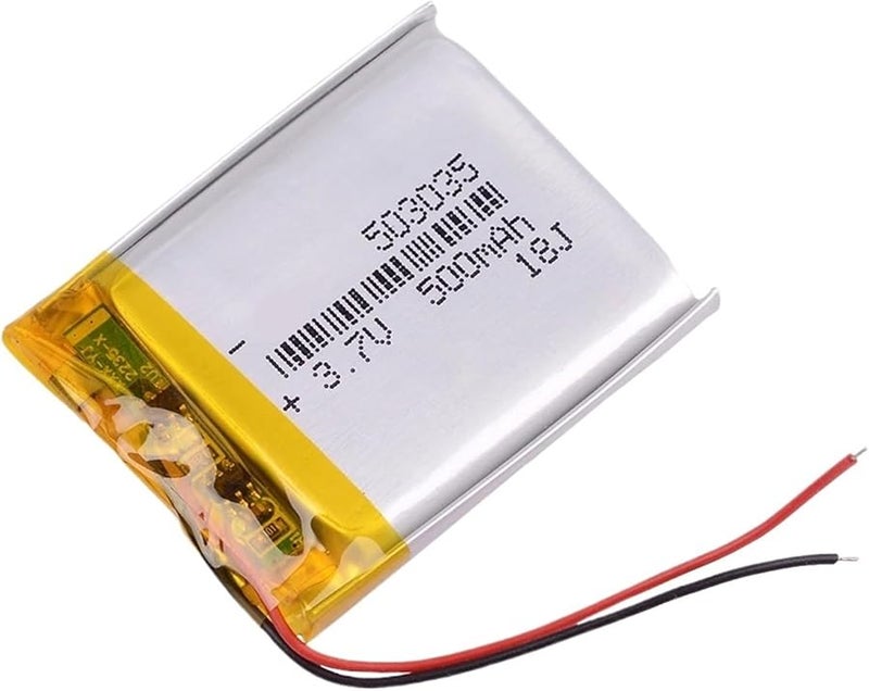 بطارية ليثيوم قابلة للشحن 3.7 فولت 500 مللي أمبير مع كابل 2.0 2P بطول 5 سم - Image 1