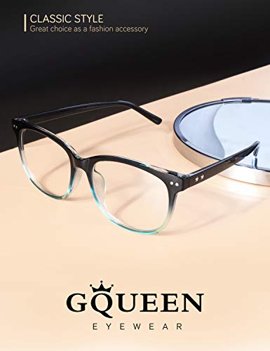 GQUEEN Fake Non Prescription Glasses Clear Lens for Women Men Oversized Frame UV400 Protection Gradient Blue, 201581 - Image 2