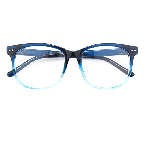 GQUEEN Fake Non Prescription Glasses Clear Lens for Women Men Oversized Frame UV400 Protection Gradient Blue, 201581 - Image 1