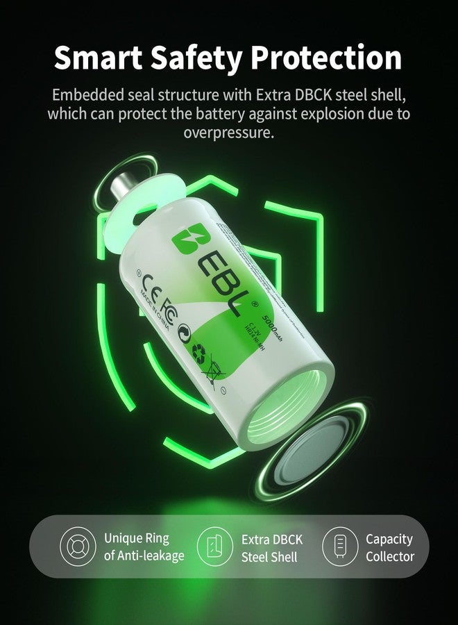 EBL C Cell Batteries 4-Pack 5,000mAh High Energy Rechargeable C Batteries - Image 5