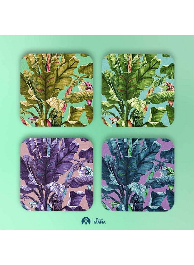 Tee Mafia Printed Banana 3 Leafs Tea Costers | MDF Wood Material Coaster | Home Décor (Set of 4) - Image 2