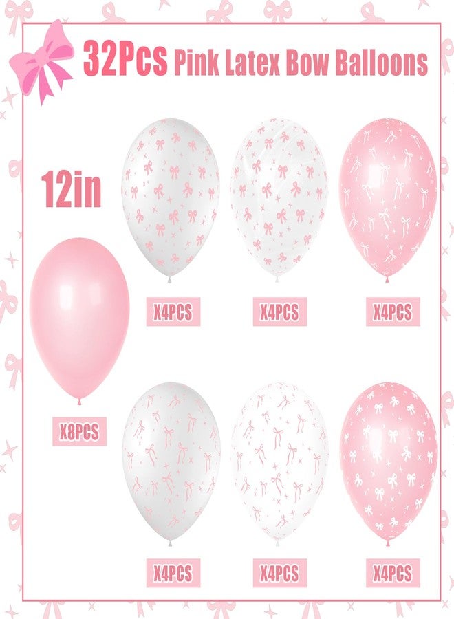 Juome 32 Pcs Pink Bow Balloons - Coquette Bows Party Decorations for Girls Birthday, Bachelorette, Bridal & Baby Shower - Image 3
