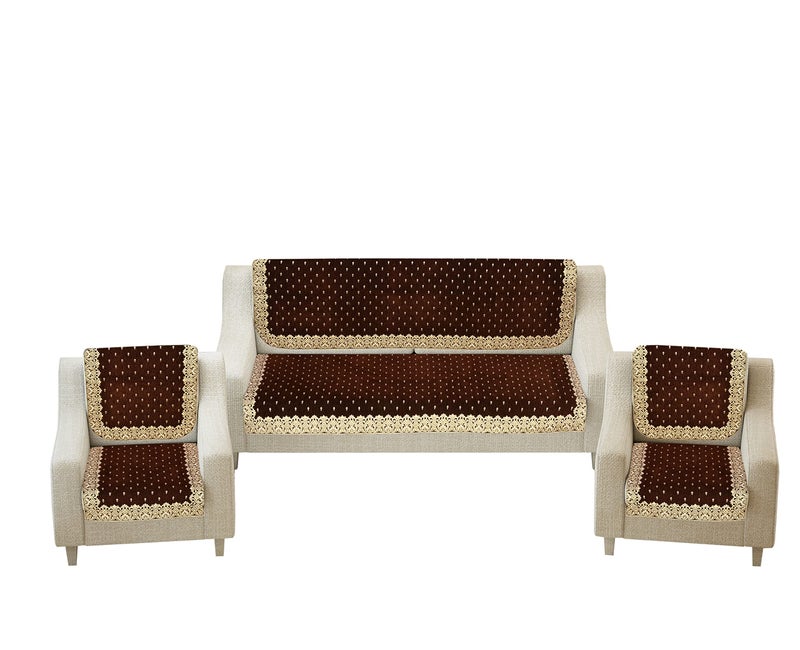 jayvaam Premium 5 Seater Printed Sofa Cover Set for Sofa, Couch 3, 2 Seater 10 Piece Sofa Back Slip Panels, Covers, Protector for Single Seater, 30 x 30 x 5 CM, Coffee, Chenille - Image 2