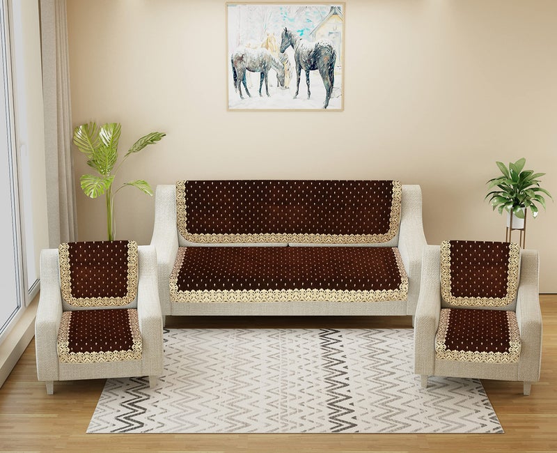 jayvaam Premium 5 Seater Printed Sofa Cover Set for Sofa, Couch 3, 2 Seater 10 Piece Sofa Back Slip Panels, Covers, Protector for Single Seater, 30 x 30 x 5 CM, Coffee, Chenille - Image 1