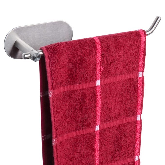 STAINLESS STEEL HAND TOWEL ROD NO DRILLING STICK ON WALL BAR STRONG SELF ADHESIVE RACKHANGER FOR BATHROOM KITCHEN BRUSHED NICKEL