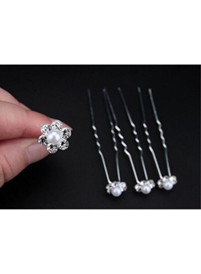 Yueton 40Pcs Wedding Bridal Pearl Flower Crystal Hair Pins Clips Women Headwear Hair Accessories - Image 1