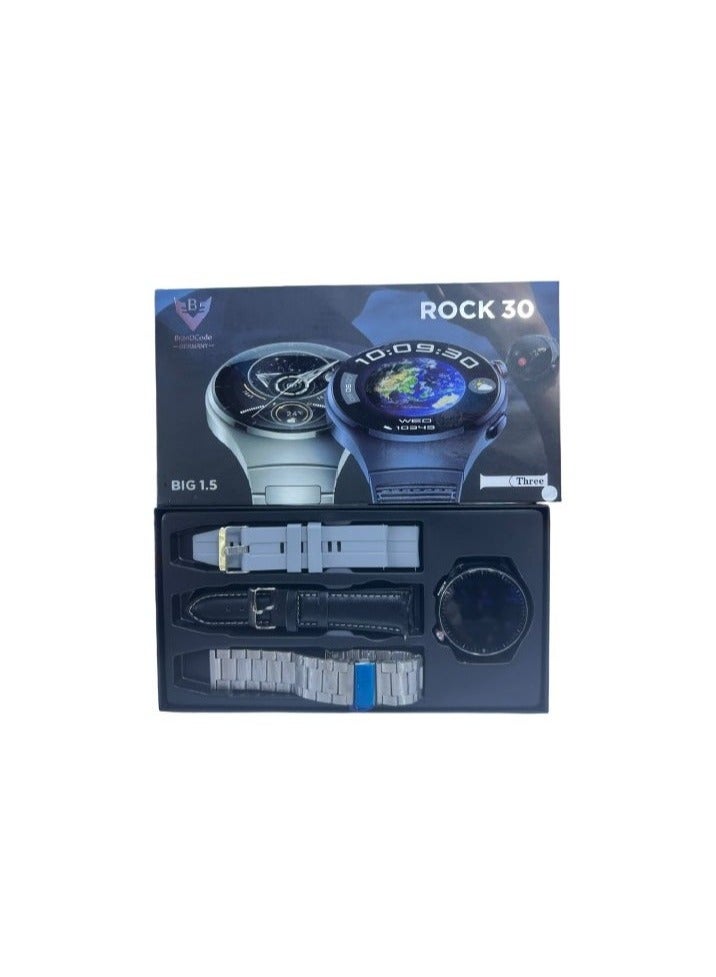 براندكود ساعة ذكية من BrandDCode Rock 30 بثلاثة أحزمة قابلة للتبديل - ساعة ذكية أنيقة وعملية للياقة البدنية والاتصال