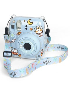 Fankalo Clear Camera Case for Fujifilm Instax Mini 12 Instant Camera,Mini 12 Hard Case with Photo Pocket Holds on Back and Adjustable Shoulder Strap & Cute Camera Sticker (Blue)  - Image 1