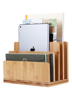 100% Bamboo Desk File Organizer Countertop Mail Sort,4 Slots Desktop File Folder Holder Mail Organizer for Document Letter Envelope Mail Paper Folder Bill Filing