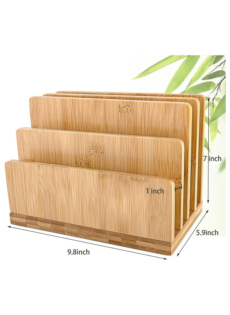 Generic - 100% Bamboo Desk File Organizer Countertop Mail Sort,4 Slots Desktop File Folder Holder Mail Organizer for Document Letter Envelope Mail Paper Folder Bill Filing - Image 1