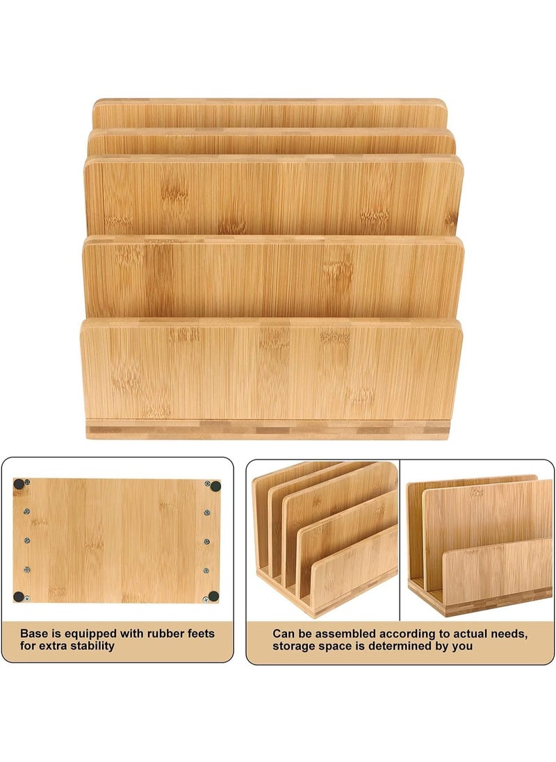 Generic - 100% Bamboo Desk File Organizer Countertop Mail Sort,4 Slots Desktop File Folder Holder Mail Organizer for Document Letter Envelope Mail Paper Folder Bill Filing - Image 1