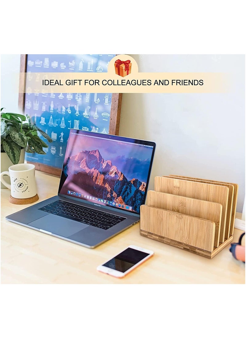 Generic - 100% Bamboo Desk File Organizer Countertop Mail Sort,4 Slots Desktop File Folder Holder Mail Organizer for Document Letter Envelope Mail Paper Folder Bill Filing - Image 1