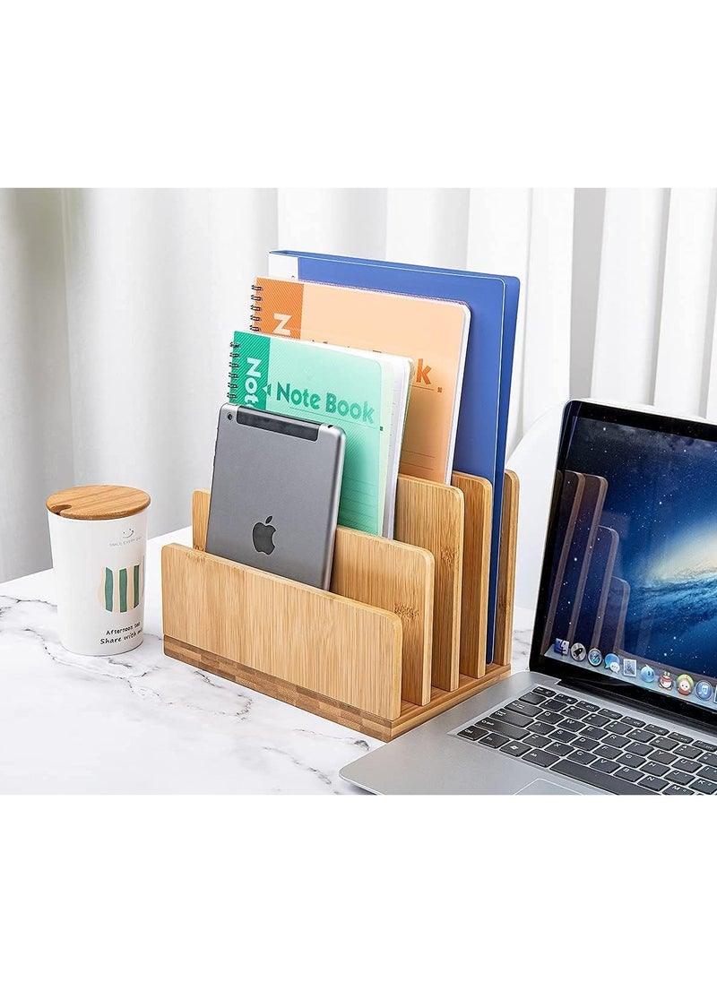 Generic - 100% Bamboo Desk File Organizer Countertop Mail Sort,4 Slots Desktop File Folder Holder Mail Organizer for Document Letter Envelope Mail Paper Folder Bill Filing - Image 1