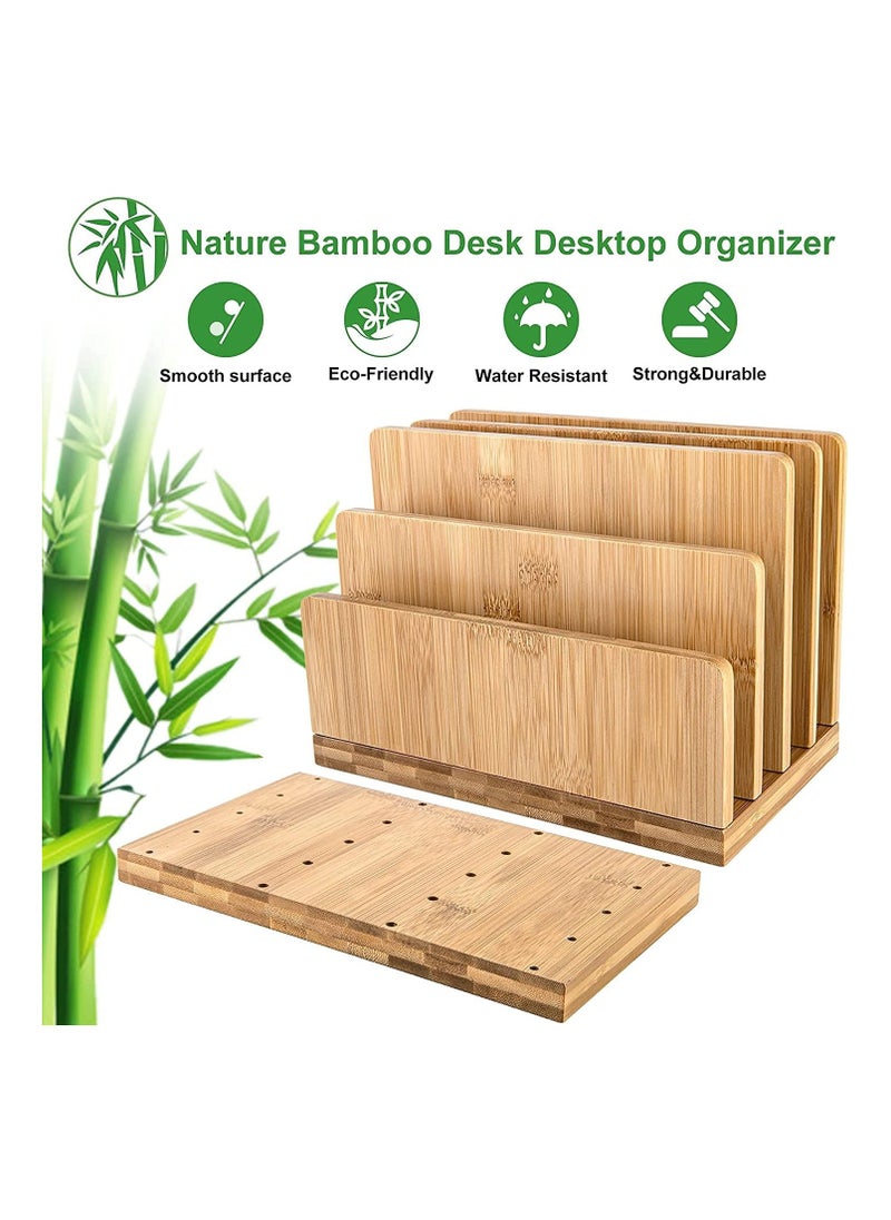 Generic - 100% Bamboo Desk File Organizer Countertop Mail Sort,4 Slots Desktop File Folder Holder Mail Organizer for Document Letter Envelope Mail Paper Folder Bill Filing - Image 1