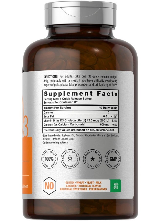 Horbaach Horbäach Calcium Supplement with Vitamin D3 | 600 mg | 120 Softgels | Non-GMO and Gluten Free  - Image 2