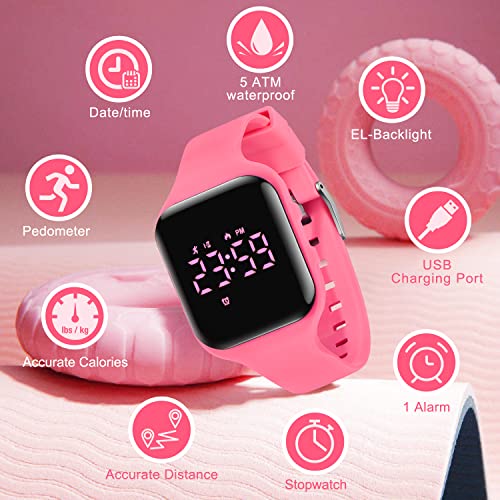 A ALPS Kids Watches for Girls Boys Digital Sport Watch with Step Counter Pedometer Vibration Alarm Clock, No App Waterproof Fitness Tracker Kids Watch Boys Girls Teens Students Ages 5-16 - Image 4