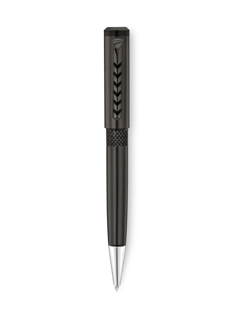 دوكاتي كورس Ducati Corse Stile Gents Pen with Medium Drill Point, Firm Grip, Blue Ink, Black Carbon Fiber & Ion-plated Gun Metal Accents - 140 mm