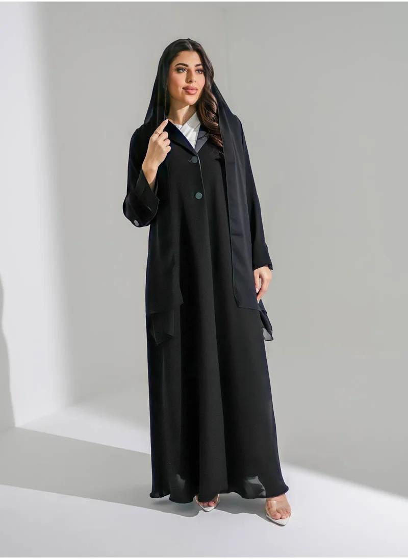 آرا Black Abaya with Pleated Collar and Botton on Hand