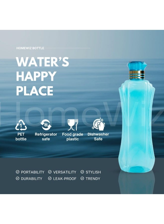 HomeWiz Kitchen Plastic Water Bottle I Water Bottle 1 Ltr | Ideal For Kitchen Home Office Travel Small Fridge For Room Gym| Unbreakable & Leak Proof I BPA Free | Set Of 6 Water Bottles, Assorted - Image 3