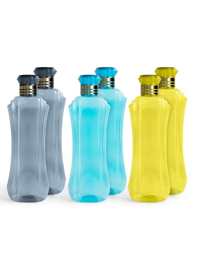 HomeWiz Kitchen Plastic Water Bottle I Water Bottle 1 Ltr | Ideal For Kitchen Home Office Travel Small Fridge For Room Gym| Unbreakable & Leak Proof I BPA Free | Set Of 6 Water Bottles, Assorted - Image 1