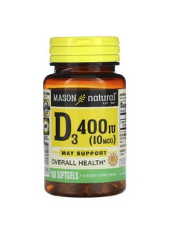 Mason Natural Mason Natural, Vitamin D3, 10 mcg (400 IU), 100 Softgels  - Image 1