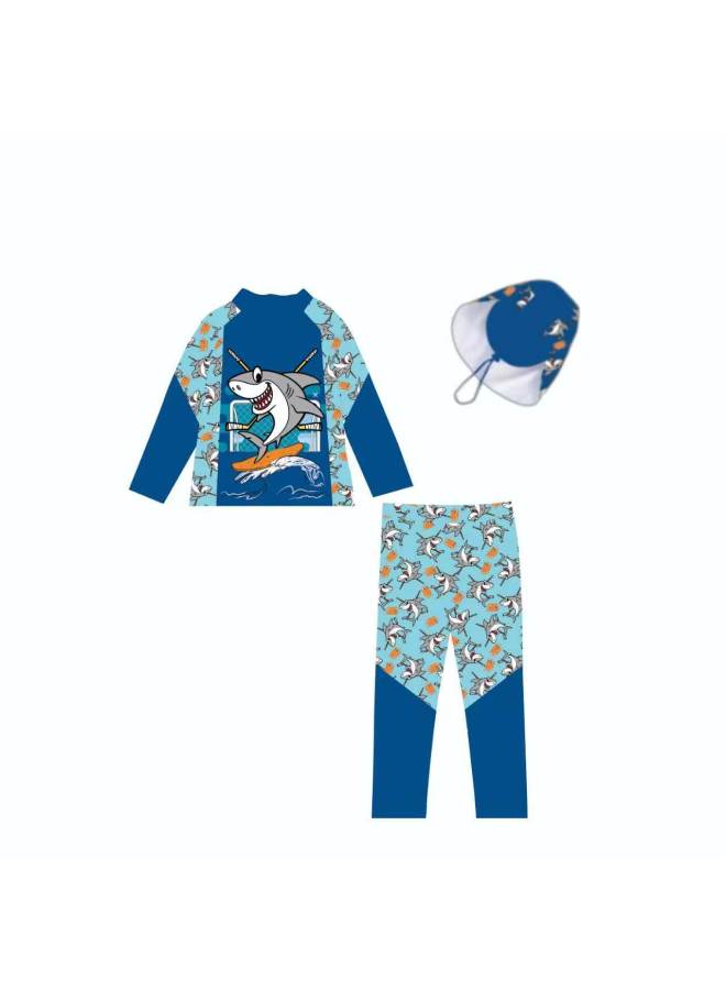 New Children's Swimsuit Boy's Sun Protection Separate Long Sleeve Swim Cap Long Pants 3-piece Set Surfing Swimwear Small Medium Large