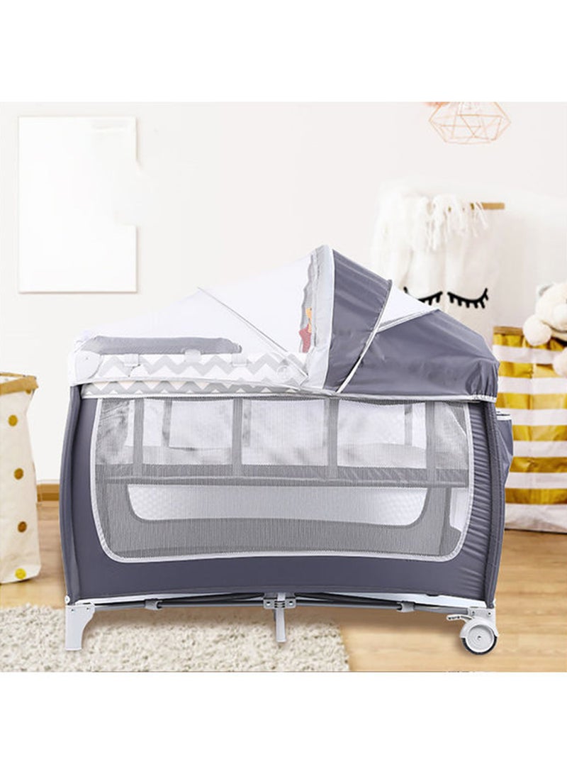 Foldable Baby Bed With Storage Bag, Wheels, Mosquito Net, Mattress, Arch Toy And Changing Table, 110 X 76 X 76 CM,  0 To 3 Years Old - Image 2