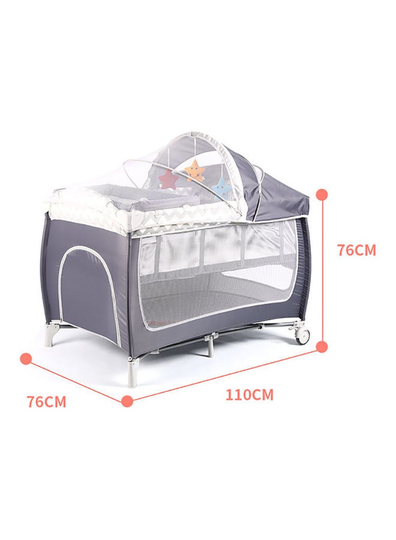 Foldable Baby Bed With Storage Bag, Wheels, Mosquito Net, Mattress, Arch Toy And Changing Table, 110 X 76 X 76 CM,  0 To 3 Years Old - Image 3