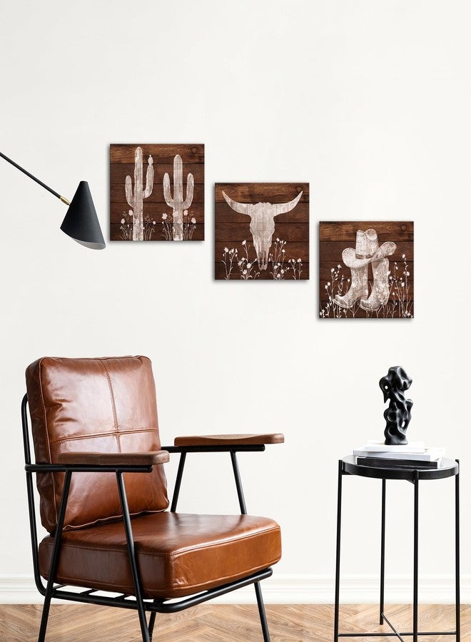 Visual Art Decor Western Wall Decor Cow Canvas Wall Art Cowboy Room Decor Picture Farmhouse Decoration, Framed 12x16inchx3Piece, Vintage Brown - Image 4
