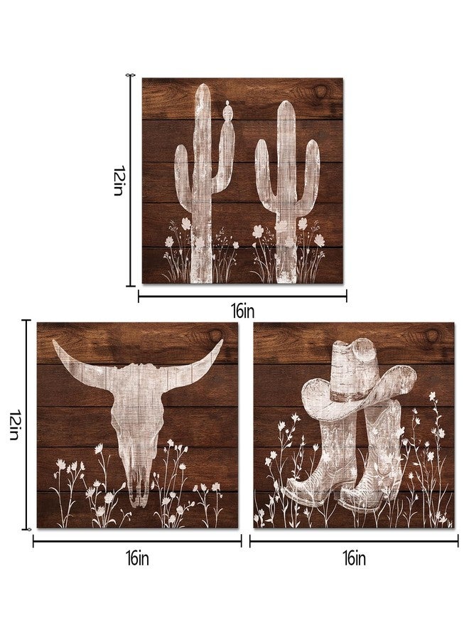 Visual Art Decor Western Wall Decor Cow Canvas Wall Art Cowboy Room Decor Picture Farmhouse Decoration, Framed 12x16inchx3Piece, Vintage Brown - Image 5