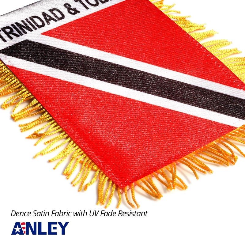 Anley 4 X 6 Inch Trinidad and Tobago Fringy Window Hanging Flag - Mini Flag Banner & Car Rearview Mirror Décor - Fringed & Double Sided - Trinidad and Tobagoans Hanging Flag with Suction Cup - Image 4