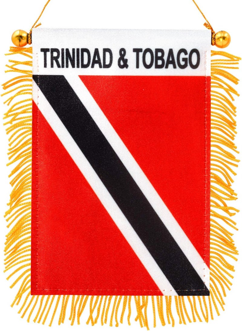 Anley 4 X 6 Inch Trinidad and Tobago Fringy Window Hanging Flag - Mini Flag Banner & Car Rearview Mirror Décor - Fringed & Double Sided - Trinidad and Tobagoans Hanging Flag with Suction Cup - Image 1