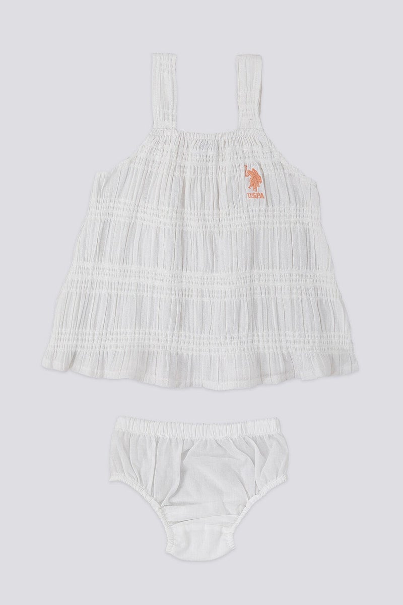 U.S. Polo Assn. Sensitive Pattern Cream Orange Baby Sleeveless Dress Panty Set - Image 1
