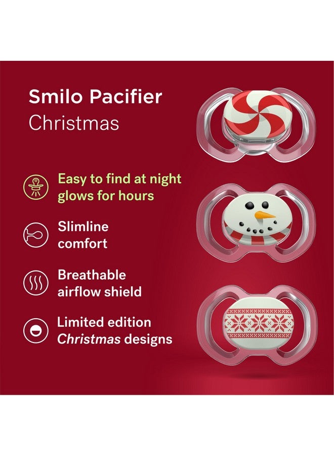Smilo Baby Christmas Pacifier - 3 Pack of Slimline Pacifiers for Babies - 100% Silicone Newborn Pacifiers BPA Free - Glow in The Dark - Christmas Original - Image 2
