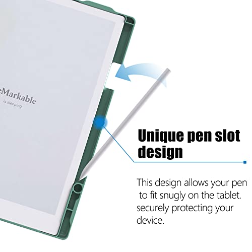 E NET-CASE ENET-CASE Case for Remarkable 2 Paper Tablet- Multi-Viewing Adjustable Folding Book Folio Cover - with Built-in Pen Holder - for 10.3" 2020 Released (Dark Green) - Image 2
