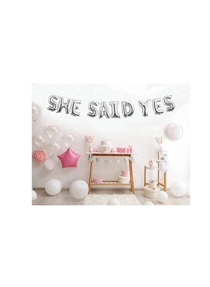 MARKQ لافتة بالونات مكتوب عليها She Said Yes، مقاس 16 بوصة من رقائق الألومنيوم مكتوب عليها حرف خطوبة لحفلات توديع العزوبية وطلب الزواج وحفلات الاستحمام للعروس ومستلزمات الديكور (فضية) - Image 4